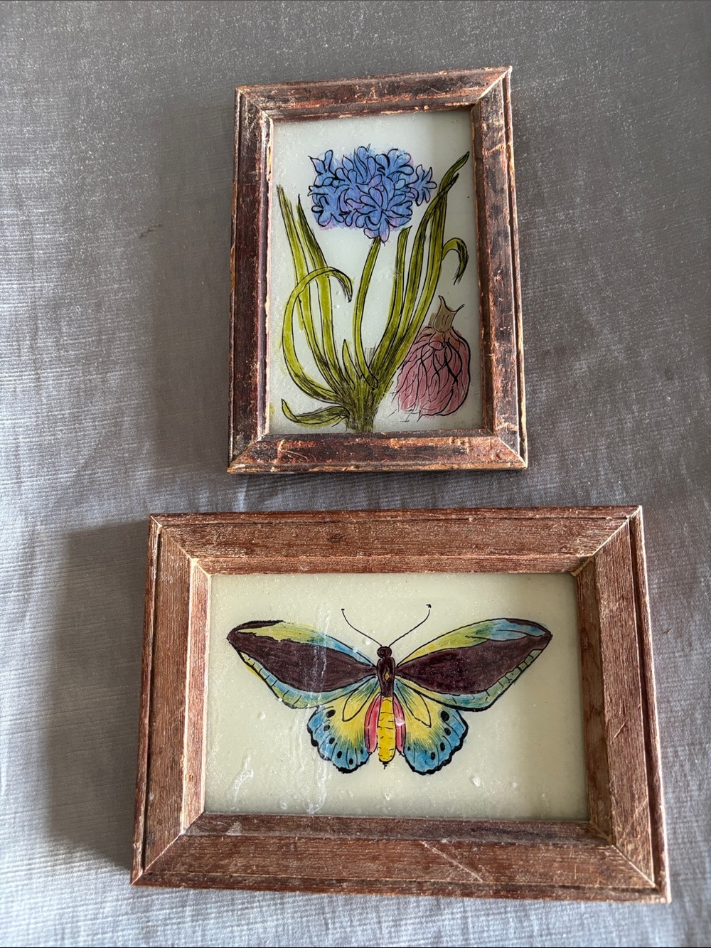 Hand-Painted Blue Floral and Multicolor Butterfly Wall Art Set (2)